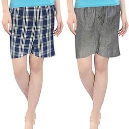 Women Cotton Super Combed Boxers for Women Girls Combo Pack of 2 Underwear Boxer Night wear Multi Colour Shorts Assorted Free Size Colors & Print May Vary-image-3