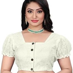 Women's Pure Cotton Blouse with Sweetheart Neck & Puff Sleeve, Readymade Saree Blouse for Girls & Women, Solid Stretchable Comfy Stylish Hakoba Design Choli(Size-32 to 42)-picture-11