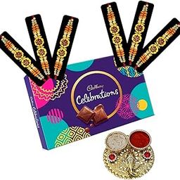 Saugat Traders Om Rakhi For Beloved Brother Set Of 6 With Chocolate Pack - Handmade Rakhi For Bhaiya - Exclusive Rakhi For Bhai - Religious Rakhi with Roli Chawal Chopra-image-4