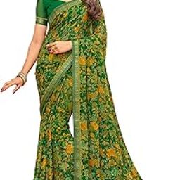 Women's Floral Printed Chiffon Saree with Blouse-18