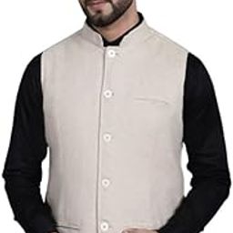 Men's Off WhiteWool Medium Nehru Sleeveless Jacket With Welt Pockets-image-65