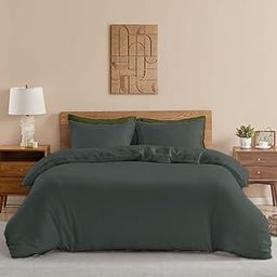 HOMEMONDE Duvet Cover Queen Bed 210 TC Premium Cotton Comforter Cover with Corner Ties | Quilt Cover | Rajai Cover Queen Bed | Blanket Cover | Queen Bed (90 x 100 Inches) Dark Grey-image-1
