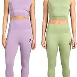 Stretchable Activewear Sleeveless Crop Top with Long Pants with Back Pocket for Workout Top & Bottom Set Gym Yoga Sports Running Track Suits For Girls/Women - Pack of 2-image-98
