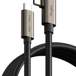 Ringke 90 Degree USB 3.2 Gen 2x2 USB-C Cable [2M / 240W] Right Angle Type C to C Fast Charging Nylon Braided Charger Cord Designed for iPhone 16 15 Series, Samsung Galaxy Series etc. - Black-28