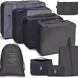 House of Quirk Polyester 9Pcs Set Travel Organizer Packing Cubes Lightweight Travel Luggage Organizers With Laundry Bag Or Toiletry Bag (Black), 30 Centimeters, 12 Centimeters-image-17