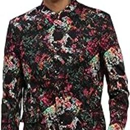 SHOWOFF Men's Mandarin Collar Black Bandhgala Slim Fit Blazer-SOBLZ-85-10_Black-image-98