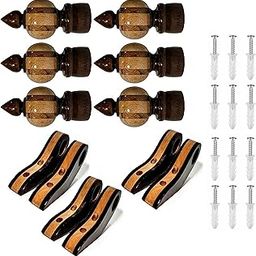 PARAS | Luxury Wooden Curtain Bracket with Finials Pack of 12(6Finial and 6 Support) for 25 mm/Rod 1 inch (J21, Pack of 12(6 Finial and 6 Support))-1