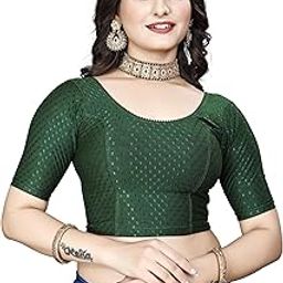 Women's Dobby Cotton Lycra Readymade Saree Blouse with Round Neck Stretchable Elbow Half Sleeve | Readymade Blouse for Women Stylish-image-26