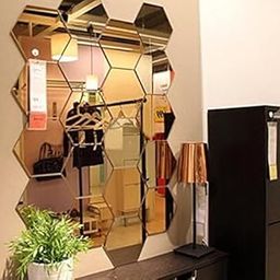 Wall1ders 20 Hexagon with10 Butterflies Golden (Each Hexagon Size 10.5 cm x 12 cm) Hexagon mirror wall stickers, mirror stickers for wall, acrylic mirror wall decor sticker, wall mirror stickers, hexagonal mirror wall sticker. (Hexagonal,Unframed)-3