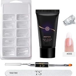 THR3E STROKES Poly Nail Extension Gel Kit for Builder Gel Nail Art Kit Nail Extension Kit (100 POLY TIPS+1 SPATULA+1 FILER+1 CLIP+1 POLYGEL) (Clear)-8