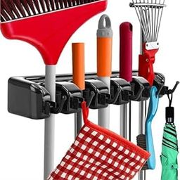 KITCHEN HOUSE® Mop and Broom Holder | Wall mounted | Home & Kitchen Organizer | Space Saving Organizer (5 Slot 6 Hooks)-image-40