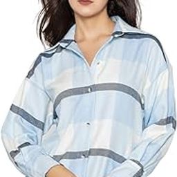 Sky Blue Oversized Tartan Checked Shirt-image-68