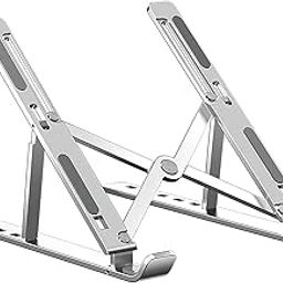 PC SQUARE Laptop Tabletop Stand/ Computer Tablet Stand 6 Angles Adjustable Aluminum Ergonomic Foldable Portable Desktop Holder Compatible with MacBook, HP, Dell, Lenovo & All Other Notebook (Silver)-image-95