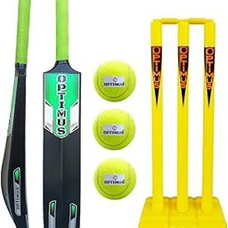 Optimus® Cricket Kit Combo Set - 1 Plastic Bat 7 No. - 11 to 12 Yrs Age, 3 Cricket Tennis Ball, 30 Inch Plastic Stump Set 3 Pcs 2 Bails with Base - Green Alpha B-image-36