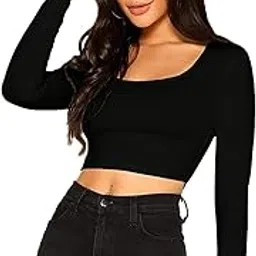 the blazze Women's Basic Sexy Solid Scoop Neck Slim Fit Full Sleeve Crop Top T-Shirt for Women Product_Code (Colour,Size)-picture-26