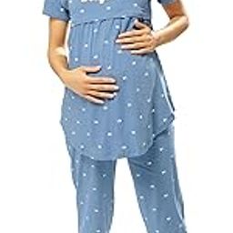 Women's Cotton Heart Print Maternity & Feeding Nightsuit Set-image-1