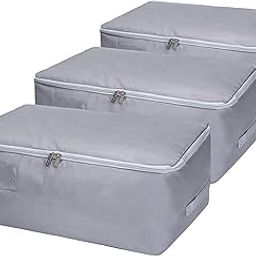Clothes Storage Bag | Closet Organizer | Foldable Clothing Storage Bag for Clothes, Blankets, Comforters | Underbed Storage Organizer with Zipper & Handles | Space-Saving Storage (Gray, Pack of 3)-image-19