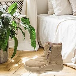HEAVENGLOW Winter Snow Boots Warm Lined Short Boots Fashion for Trekking Hiker Winter 37 Khaki-image-0