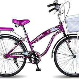 Vaux Angel 24T Women Cycle for Age Group 10+ Years with Basket & Cushion Backseat, Light Weight Ladies Bicycle with Alloy Rims & V-Brakes, Ideal for Height 4ft+ (Purple-Black)-image-75