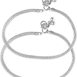 Vighnaharta Traditional White Metal Anklets Payal Pair for Women Girls [VFJ1002PYL]-12