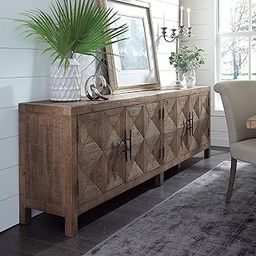 TGF Furniture Store Rustic Wooden Sideboard Cabinet, 4-Door Storage Unit with Hand-Carved Geometric Pattern, Solid Wood Buffet Console in Natural Finish for Dining Room & Living Room-image-54