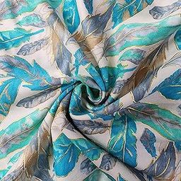 ILIANA 2.5 Meter Pure Rayon White Unstitched Fabric with Floral Print | Gold Foil Design Dress Material for Women Kurti, Kurta, Kitchen, Dining Table, Sofa Cover, Cushion Cover | (Blue Floral)-image-45