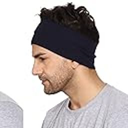 Gajraj Wide, Moisture Wicking and Non-Slip Exercise Workout Cotton Headband for Men and Women (Pack of 3) (Black-White-Navy)-image-75