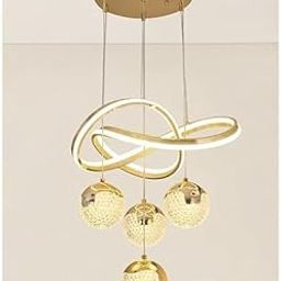 Lustreon Modern LED Chandelier, Wave Design with Crystal Glass Shades, 3-Light Pendant Ceiling Light, Gold-image-52
