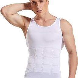 Nylon Men Slimming Body Shaper Casual Style Vest Shirt Abs Abdomen Slim Stretchable Tummy Tucker Vest (White)-image-93