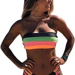 Split Colour Bandeau Bikini (M-Medium, 7) Multicolour-image-12