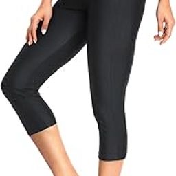 Women Swim Pants High Waist UV Rash Guard Sports Capris Swimsuit Swimming Leggings, Black, Small-image-77