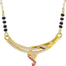 925 Sterling Silver Traditional Mangalsutra Necklace, Gold-Plated with CZ Diamonds and Ruby Accents | Hypoallergenic | Tanmaniya | Kala Mani Mangalsutra | Karthamani Pathak | Gift For Wife-3