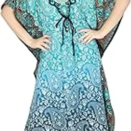 ukal Women's Kaftan Night Wear Dress Beach Ladies Sleepwear Gown Robe V-Neck Cover Up Robe-picture-16