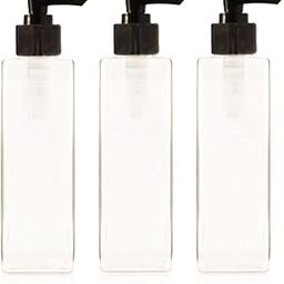 Select Empty Clear Plastic Square Pump Bottles Refillable Travel Size Cosmetic Travelling Containers Small Leak Proof Squeeze Bottles for Toiletries,Shampoo,oil etc.- 200ml (SET OF 3)-41