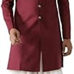 Men's Indo-Western Sherwani Dhoti Set, Maroon Cotton Blend, Solid Dyed Mandarin Collar Regular Fit Long Sleeves-image-38