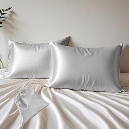 Layers Micro Satin Silky Pillow Cover Set & Drawstring Pouch (Pack of 2) |Durable Satin Pillow Cover with Envelope Closure | Luxury Satin Pillow Covers | Cozy Micro Satin Pillow Covers - 85 GSM, Gray-image-55