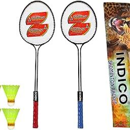 Indico Esteem Double Shaft Badminton Racket, Pack of 2 Piece with 4 Piece Plastic Shuttles and Cover (Assorted Color)-image-56