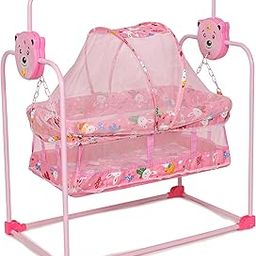 FLIPZON Premium New Born Baby Cradle with Swing & Mosquito Net | 0-13 Months | Wheels | Safety Belt with Lock | Sturdy & Safe | Polypropylene/Mild Steel | J1-Blush Pink-image-52