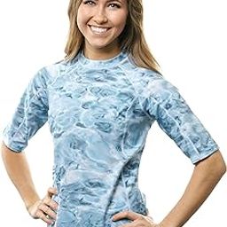 Rashguard Swim Shirts for Women UPF50+ Short Sleeve Rash Guard Shirt: Aqua Sky: Size 4XL-image-98