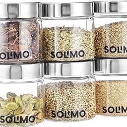 Amazon Brand - Solimo Plastic Storage Jar & Containers | Set of 6 | Steel Cap Jar Set | Air Tight & BPA Free | Multipurpose Jar Set | 200 ML-picture-1