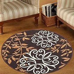 Status Contract Rugs for Living Room|(30"x30") Printed Round Carpet for Living Room Decor|Anti Skid Backing Aesthetic Vintage Decor Carpet for Bedroom|Boho Rugs for Living Room (Brown), Nylon-10