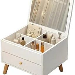 Oncarnival Wood Mini Dressing Table, Small Dresser Table Makeup Vanity With Mirror And Cosmetic Storage Stylish Modern Design For Bedroom Bay Window Dresser Cabinet - White-27