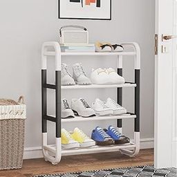 Rensom ECommerce 3-Tier Shoe Rack – Black & White Metal Shelf Organizer for Entryway, Closet, or Bedroom (4 layer - Black&White)-image-44