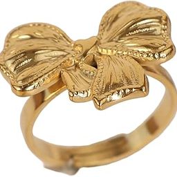 Elegant Gold-Tone Bow Ring, Statement Fashion Jewellery, Metallic Finish, Adjustable Size-image-76
