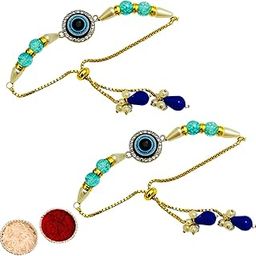 Buyent ® elegant Kundan pearl evil eye bracelet for women set of 2 stylish rakhi gift for sister in law with roli chawal-image-59