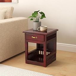 FABWUD Furniture Wooden Bedside Table for Bedroom | Wooden Nightstand Lamp Table with 1 Drawer (Dark Brown)-11