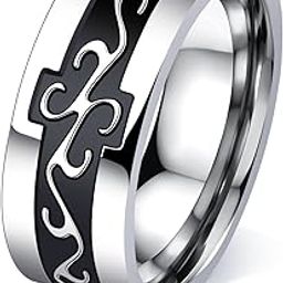 Rings for Men Silver Black Ring Western Style Stainless Steel Band Ring for Men and Boys.-image-50