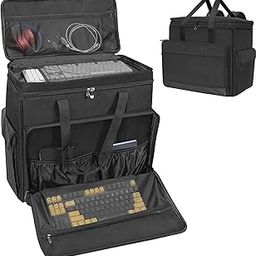 Double-Layer Desktop PC Tower Carrying Case, Travel Storage Bag for Computer Chassis, Keyboard, Mouse, Cables, and Accessories, Bag Only, Black-image-46