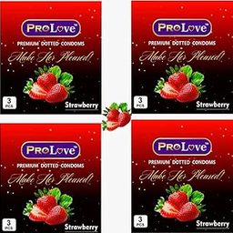 ProLove Premium Dotted Condoms, Strawberry Flavoured, 3 Pieces X PACK OF 4-image-88