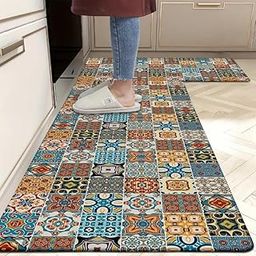 KRLZ Kitchen Mats for Floor Non-Slip, Memory Foam Kitchen Mat Waterproof, Cushioned Anti Fatigue Mat 2 Piece, Ergonomic Standing Mat for Bar, Office,Desk, Laundry(40 * 120cm+40 * 60cm) (Multi)-image-99